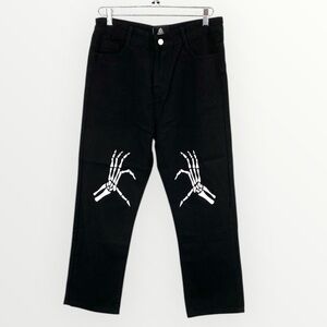 Supermade Jeans Womens Large Black Denim Hand Painted Skeleton Fingers Bones‎